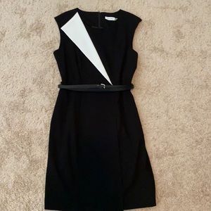 Black and white sleeveless dress with belt